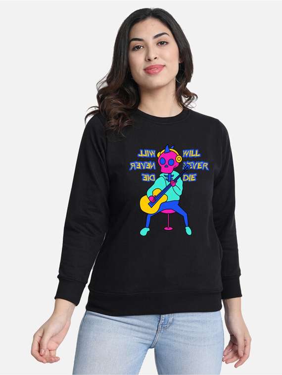 black fleece front print sweatshirt