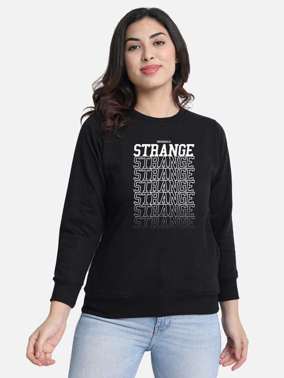 black fleece front print sweatshirt
