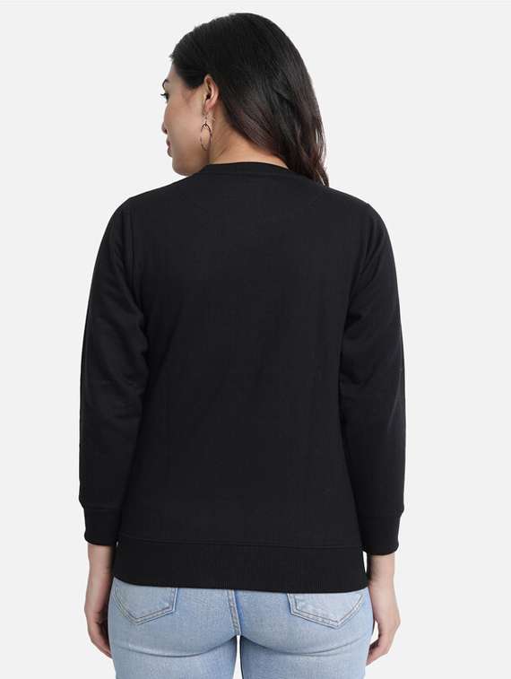 black fleece front print sweatshirt - 20495938 - Standard Image - 2