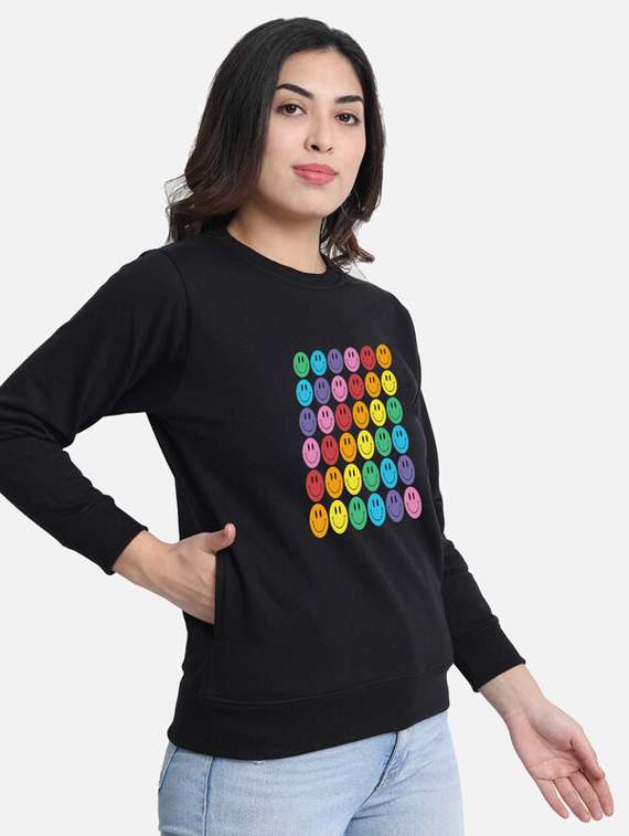 black fleece front print sweatshirt