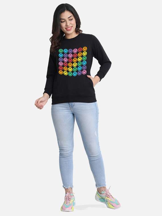black fleece front print sweatshirt - 20495959 - Standard Image - 2