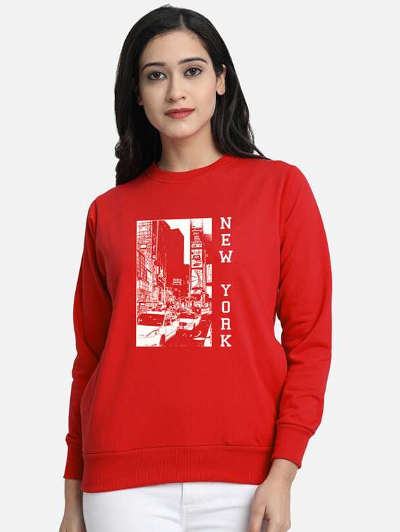 red fleece front print sweatshirt
