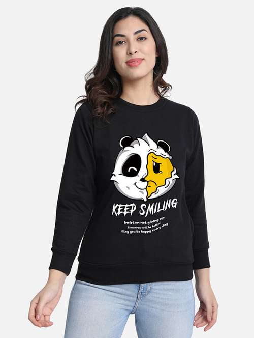 black fleece front print sweatshirt - 20495965 -  Standard Image - 0