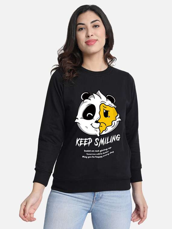 black fleece front print sweatshirt