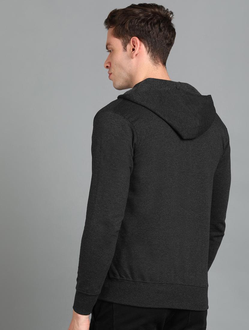 men placement print charcoal cotton hooded sweatshirt - 20496290 - Standard Image - 2