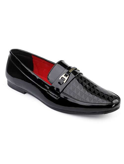 men textured black slip on moccasions - 20496735 -  Standard Image - 0