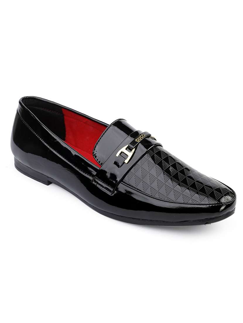 men textured black slip on moccasions