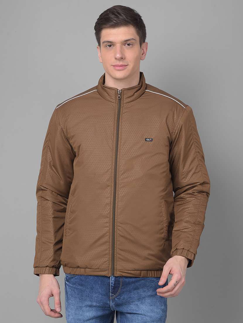 men geometric printed brown nylon casual jacket - 20497260 - Zoom Image - 0