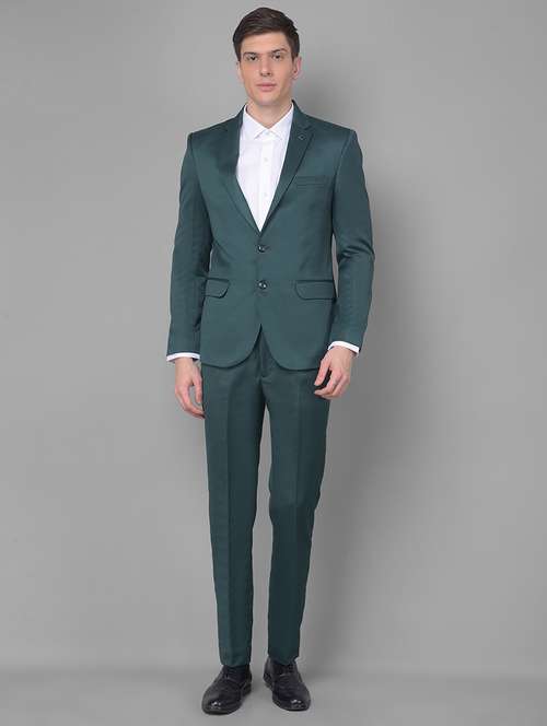 men solid teal polyester 2-piece slim fit suit - 20497268 - Standard Image - 0
