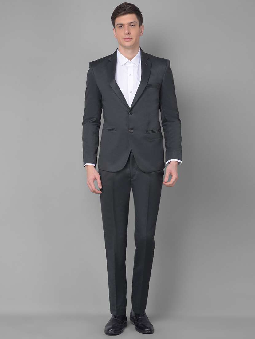 men solid grey polyester 2-piece slim fit suit - 20497269 - Zoom Image - 0