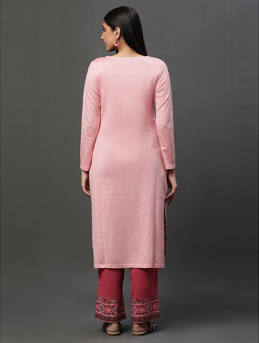 women pink round neck kurta palazzo set - 20497671 - Standard Image - 2