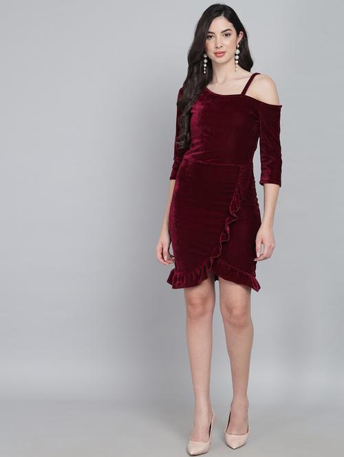 women maroon velvet bodycon dress - 20497717 -  Standard Image - 0