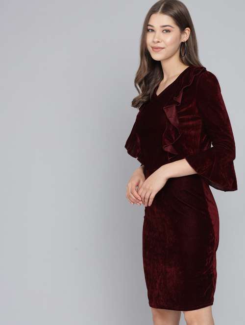maroon solid bodycon dress - 20497728 -  Standard Image - 0
