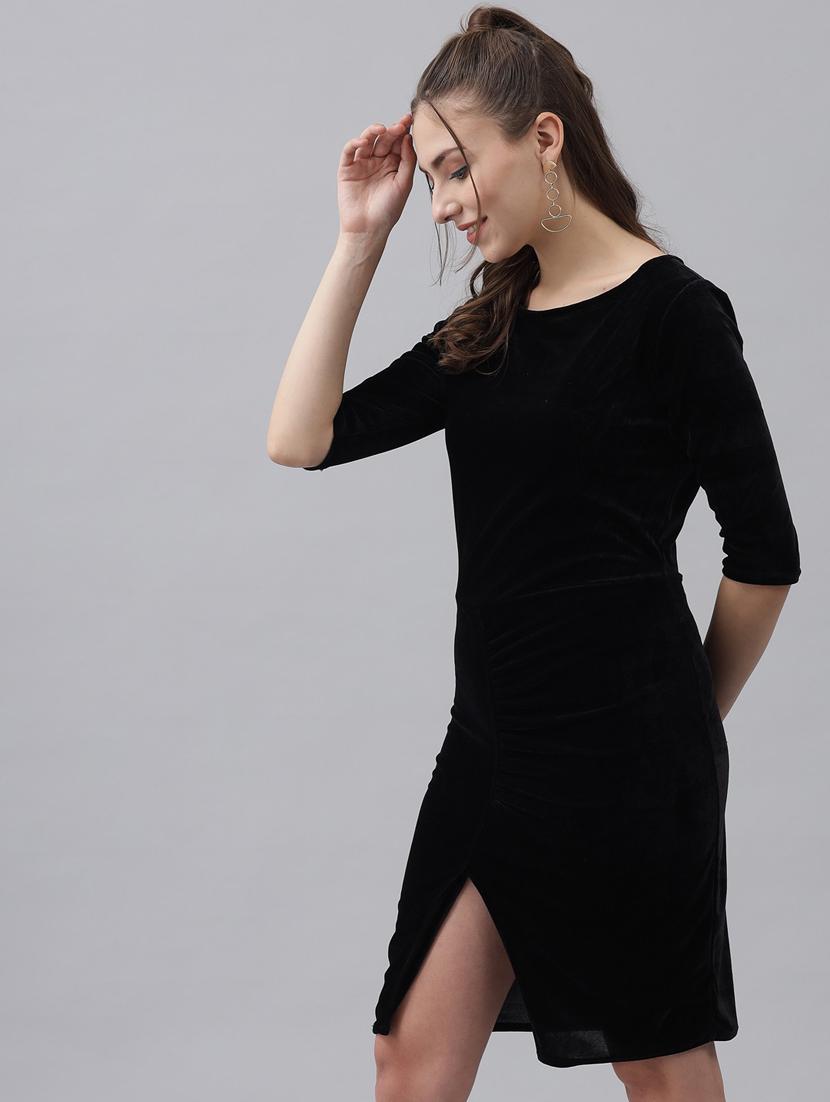 black solid high slit dress - 20497732 - Zoom Image - 0