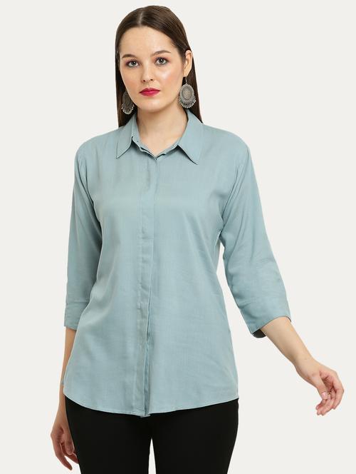 sea green rayon regular shirt - 20498736 - Standard Image - 0