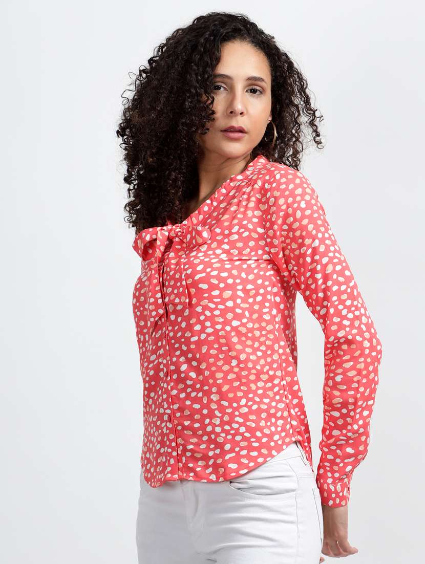 animal printed tie up neck top - 20499033 - Standard Image - 2