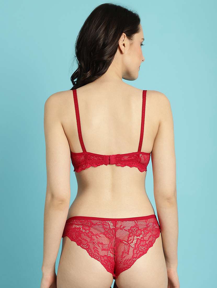 red lace detailed bra and panty set - 20499037 -  Standard Image - 2