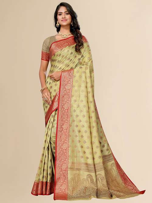 women green self design kanjivaram saree with blouse - 20499073 - Standard Image - 0