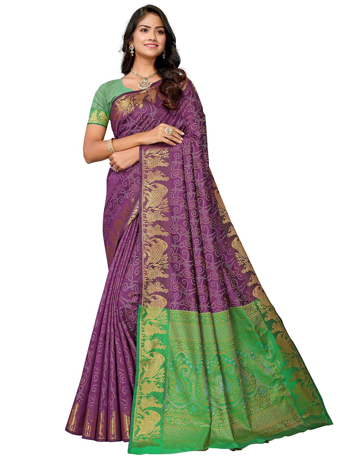 women purple self design banarasi saree with blouse - 20499092 - Zoom Image - 0