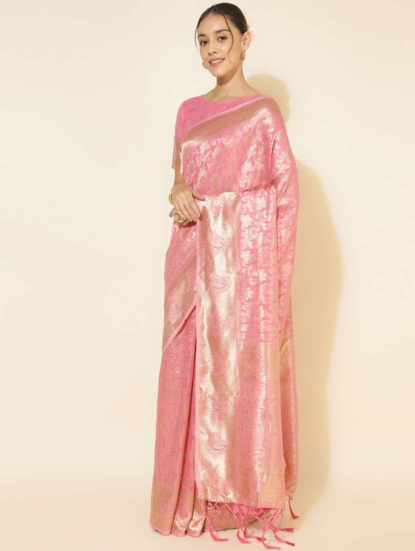 women's self design nude colored saree with blouse - 20500942 - Standard Image - 2