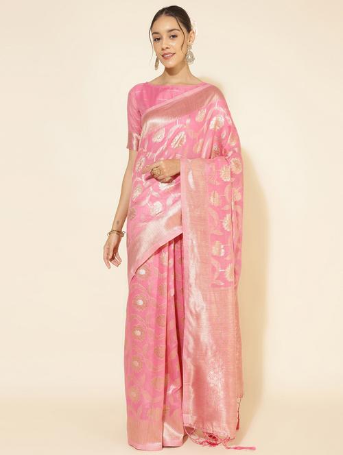 women's self design peach colored saree with blouse - 20500952 - Standard Image - 0