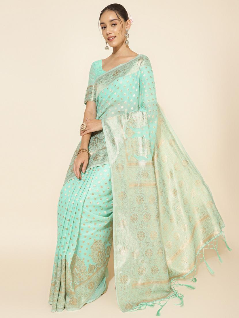 women's self design sea green colored saree with blouse - 20500963 - Standard Image - 2