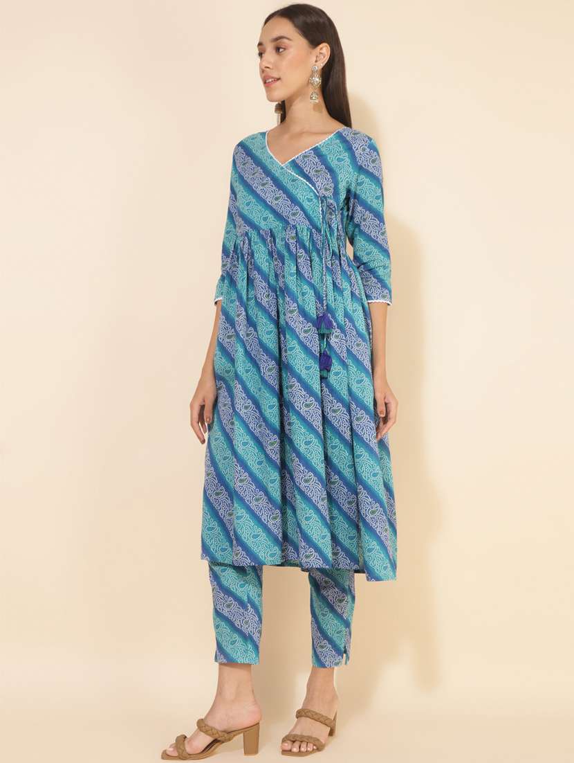 women blue bandhani v neck co-ord sets - 20500997 -  Standard Image - 2