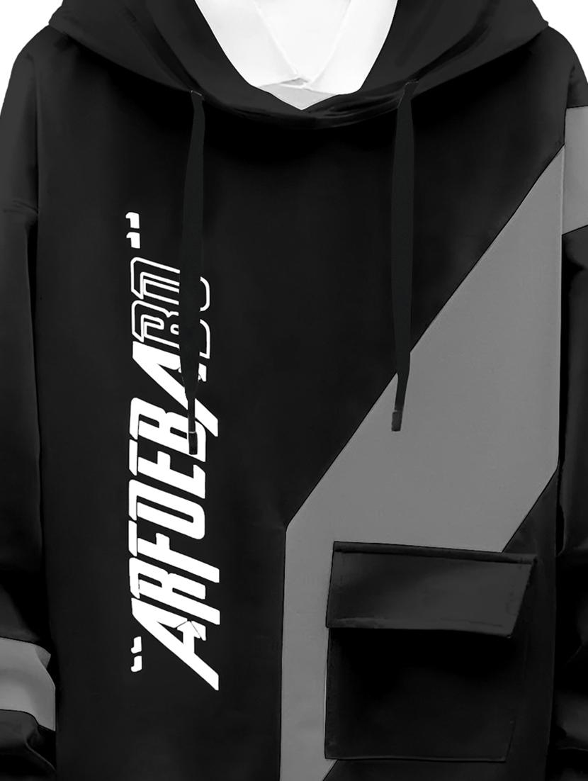 men color blocked typography print black hooded sweatshirt - 20501024 - Standard Image - 2