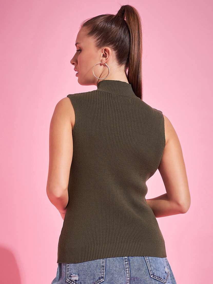 women dark olive mock neck pullover - 20501110 - Standard Image - 2