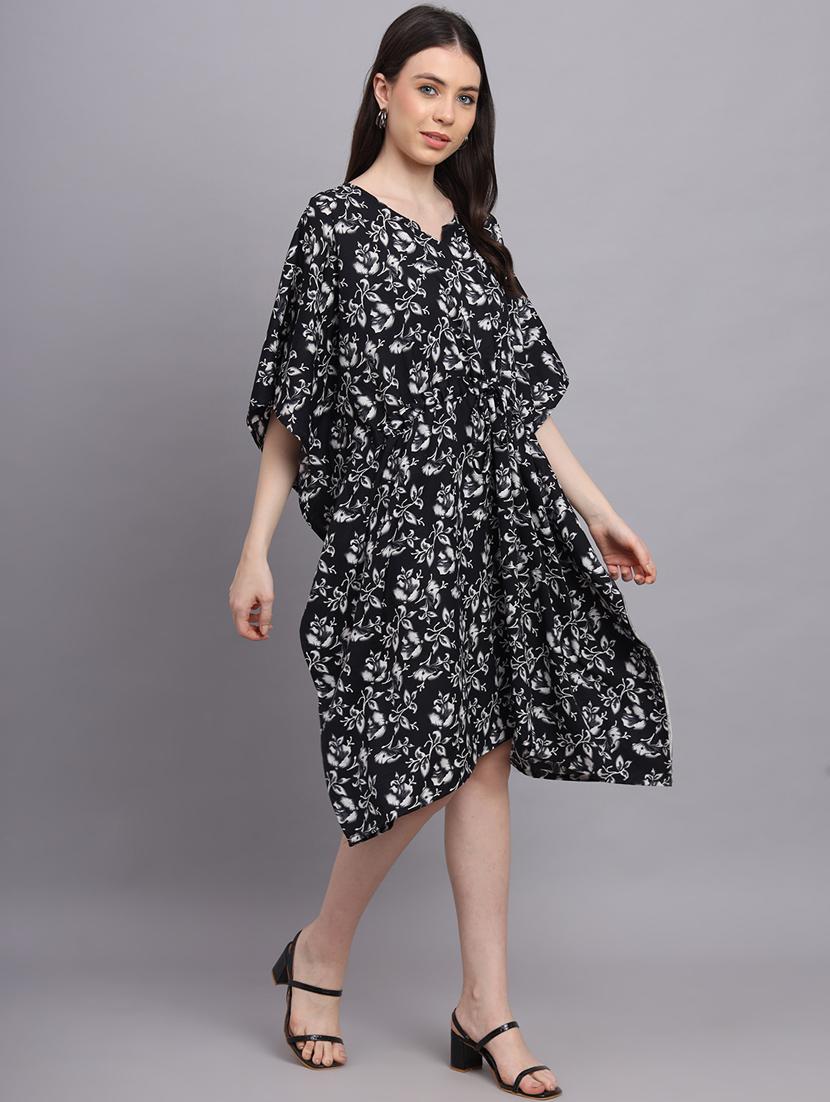 black floral print relaxed fit kaftan - 20501139 - Standard Image - 2