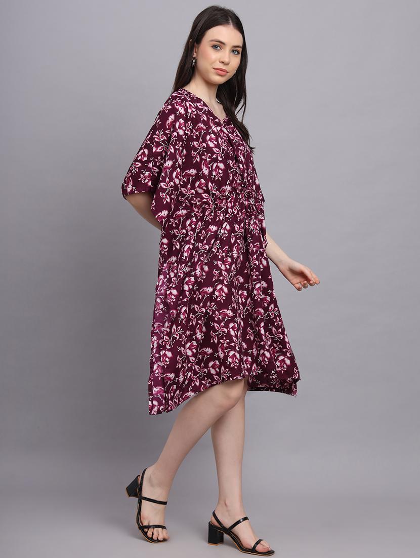 burgundy floral print relaxed fit kaftan - 20501142 - Standard Image - 2
