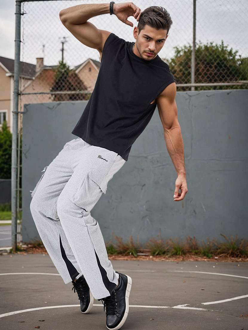 men solid cargo track pant
