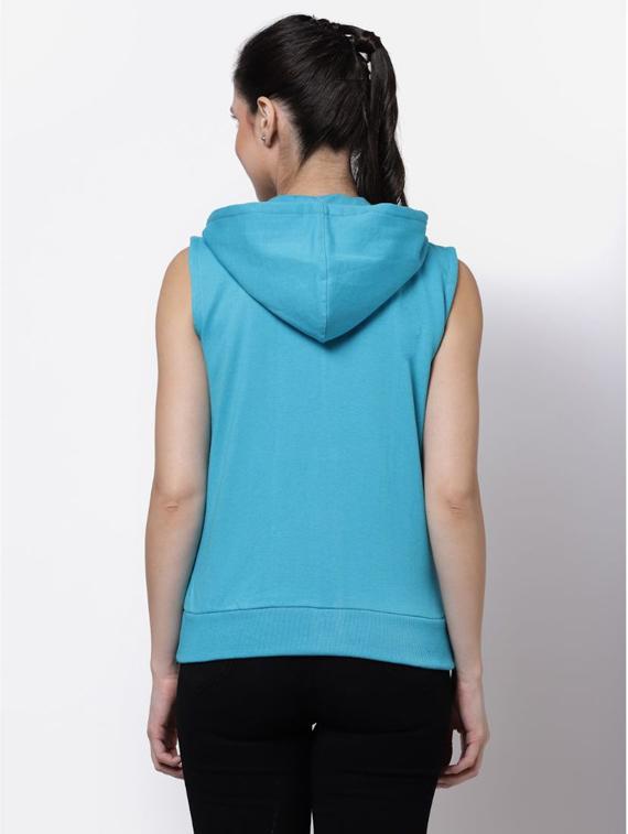 light blue solid sleeveless hooded jacket - 20501465 - Standard Image - 2