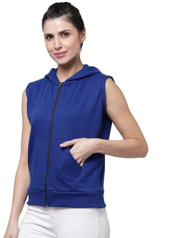 blue solid sleeveless hooded jacket - 20501466 - Zoom Image - 0
