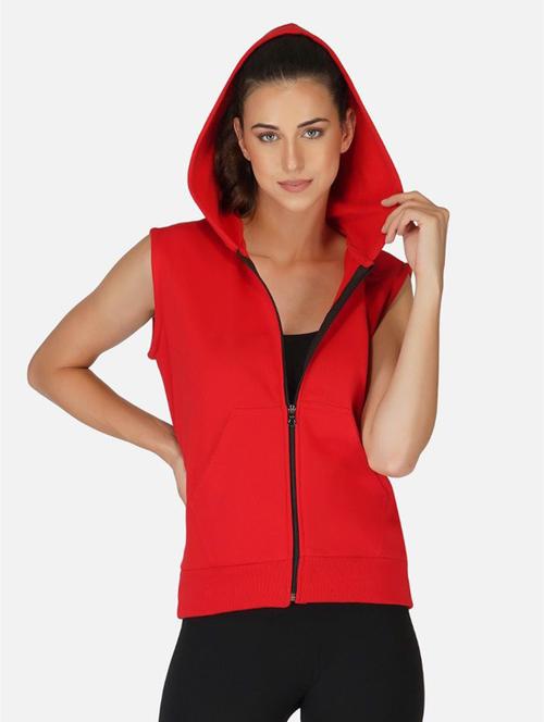 red solid sleeveless hooded jacket - 20501467 - Standard Image - 0