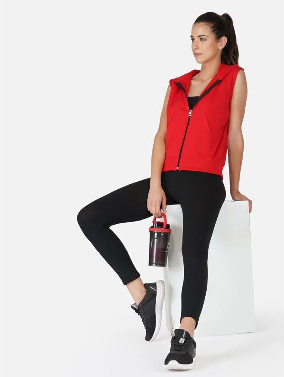 red solid sleeveless hooded jacket - 20501467 - Standard Image - 2
