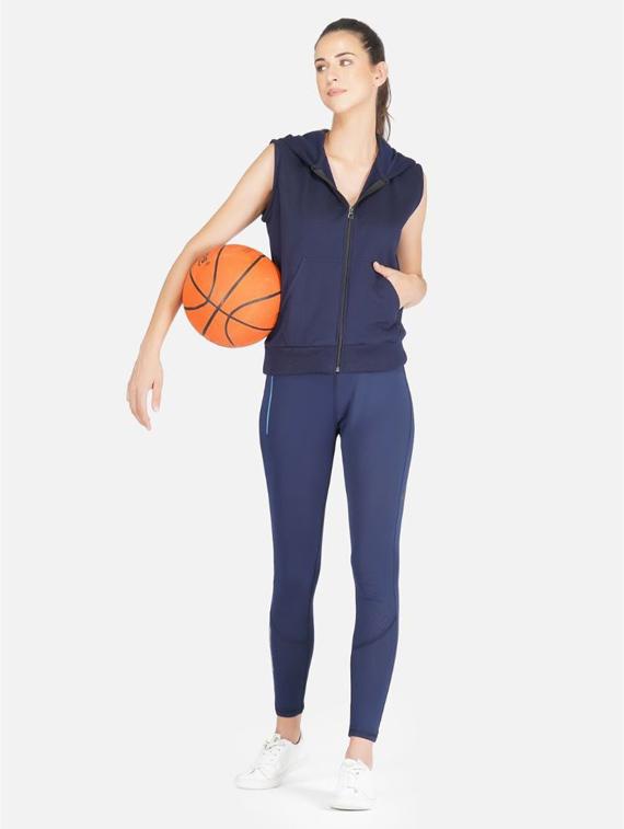 navy blue solid sleeveless hooded jacket - 20501469 - Standard Image - 2