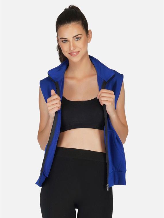 blue solid sleeveless hooded jacket - 20501479 - Zoom Image - 0
