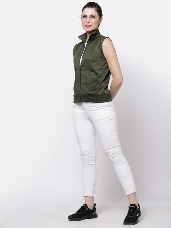 olive solid sleeveless regular jacket - 20501483 - Standard Image - 2
