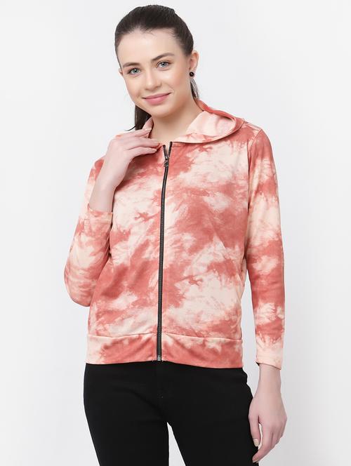 women orange printed hooded jacket - 20501496 - Standard Image - 0