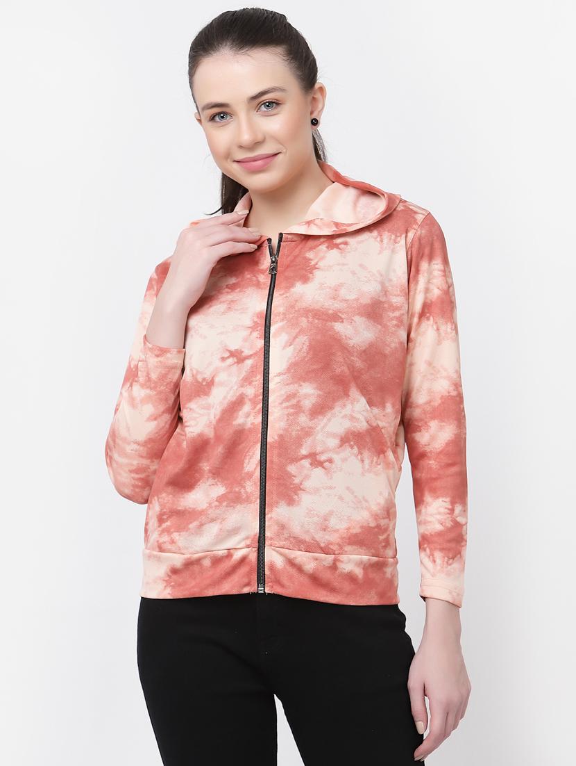 women orange printed hooded jacket - 20501496 - Zoom Image - 0