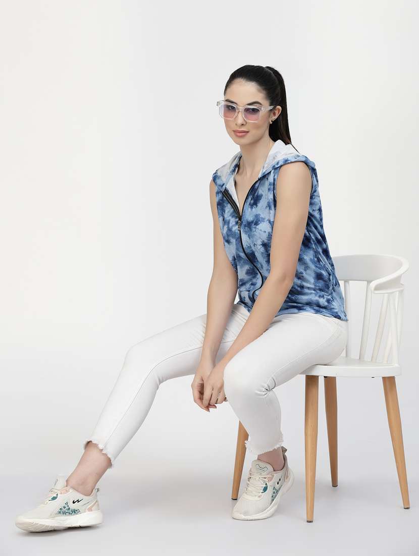 blue tie & dyed sleeveless hooded jacket - 20501499 -  Standard Image - 2