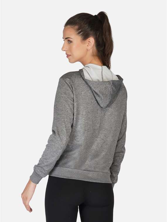 women grey solid hooded sweatshirt - 20501507 -  Standard Image - 2