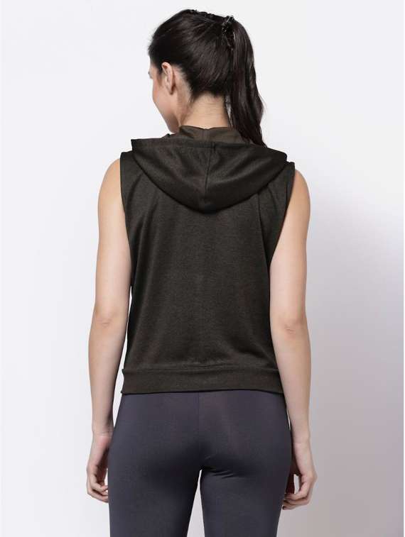 women olive solid hooded sweatshirt - 20501523 -  Standard Image - 2