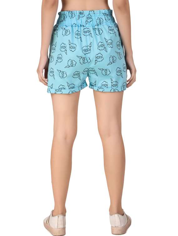 women blue cotton blend regular short - 20501625 - Standard Image - 2