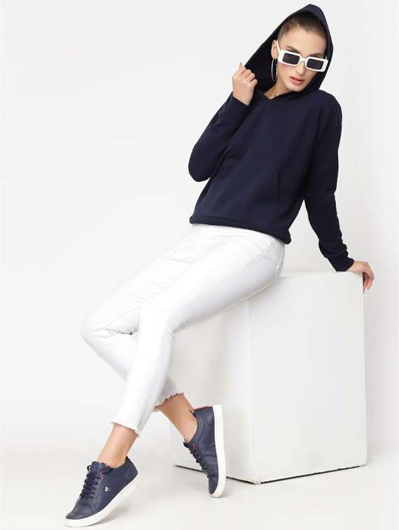 navy blue solid hooded sweatshirt - 20501703 - Standard Image - 2