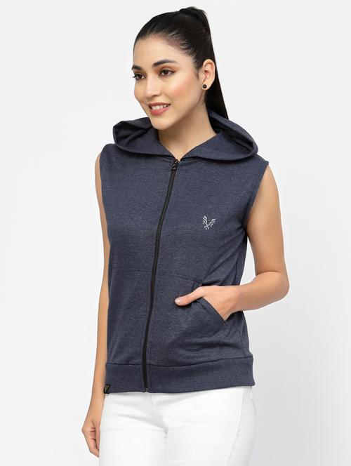 women navy blue sleeveless hoodie - 20501714 - Standard Image - 0