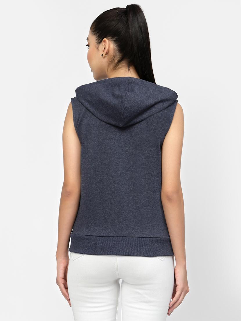 women navy blue sleeveless hoodie - 20501714 - Standard Image - 2