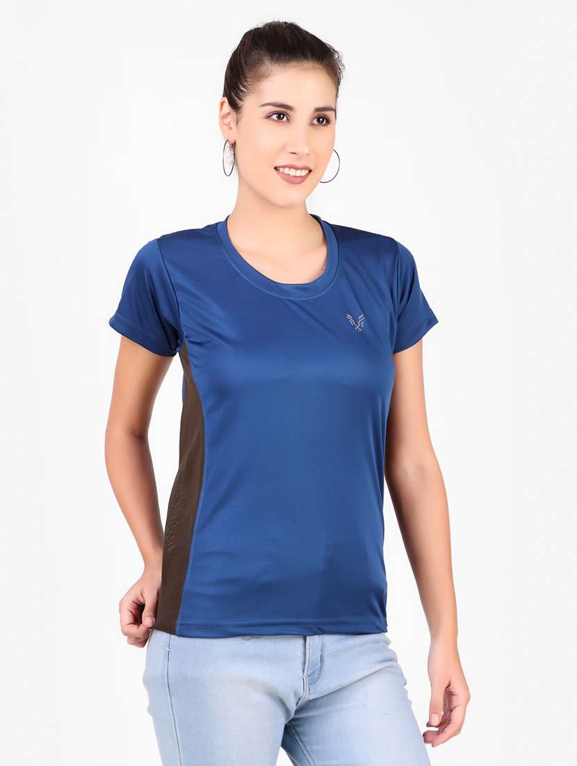 women's color block round neck t-shirt