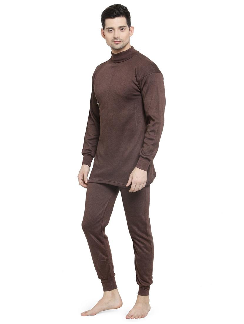 men brown cotton thermal top bottom set - 20501898 - Standard Image - 2